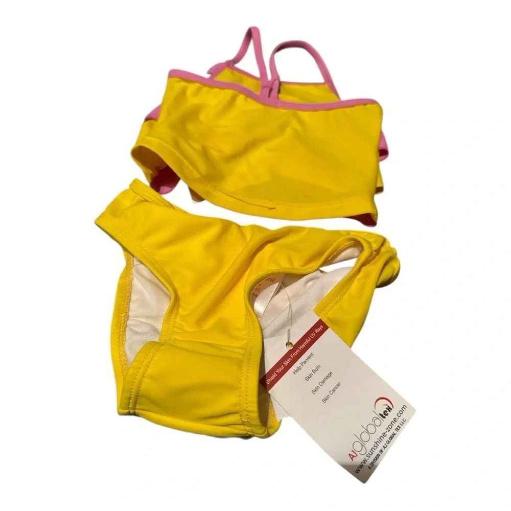 Kids Yellow and Pink Ruffle Swim Suit Bikini Size 12 months UPF 50
